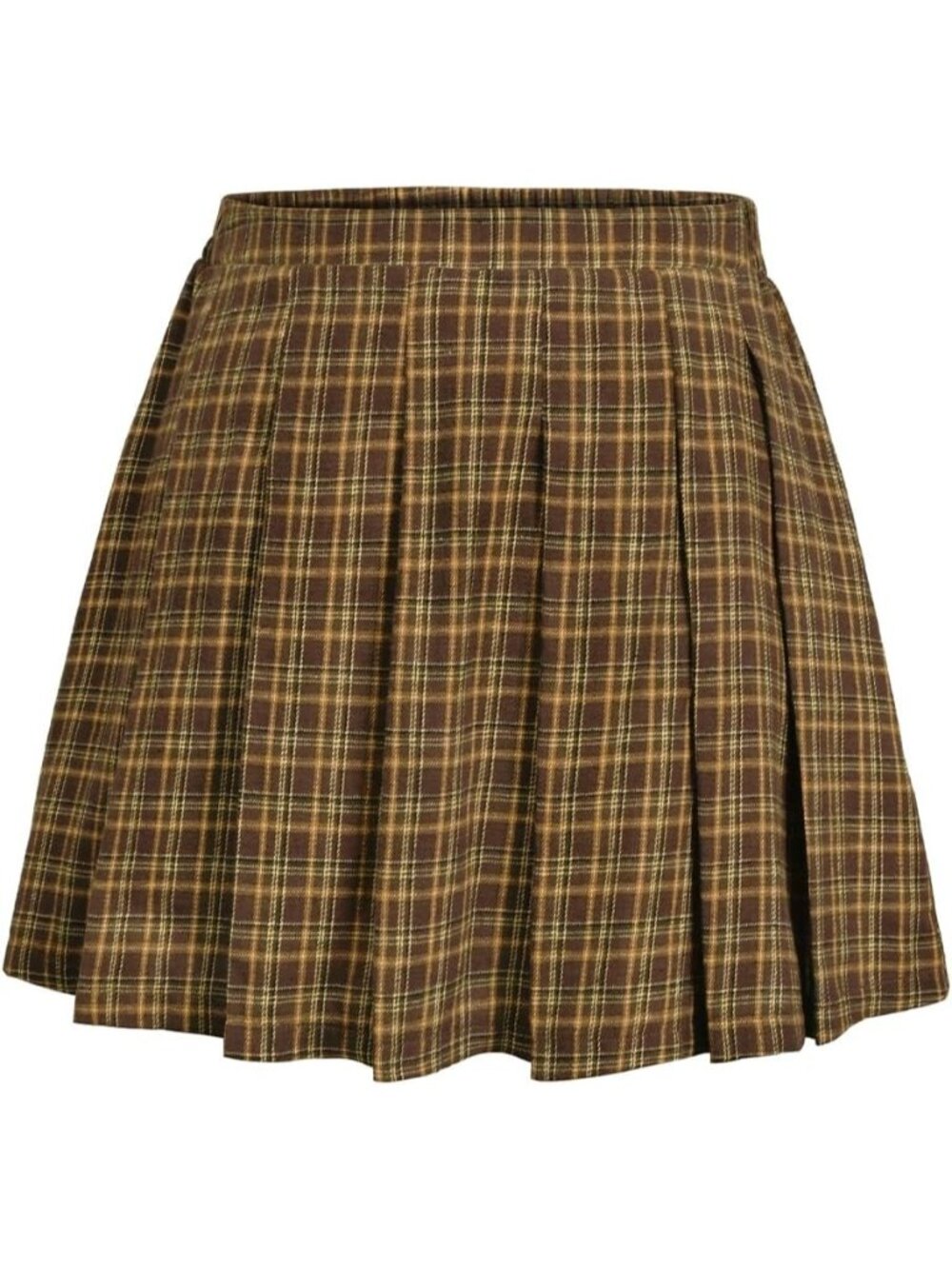 Women Brown Khaki 100% Polyester A-Line Elastic Waist Mini Corduroy Skater Skirt